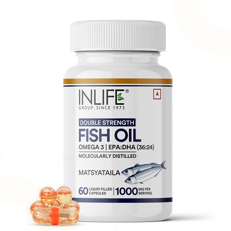Inlife Fish Oil (Double Strength) Omega 3 Fatty Acids Supplement | 1000mg per serving gallery image